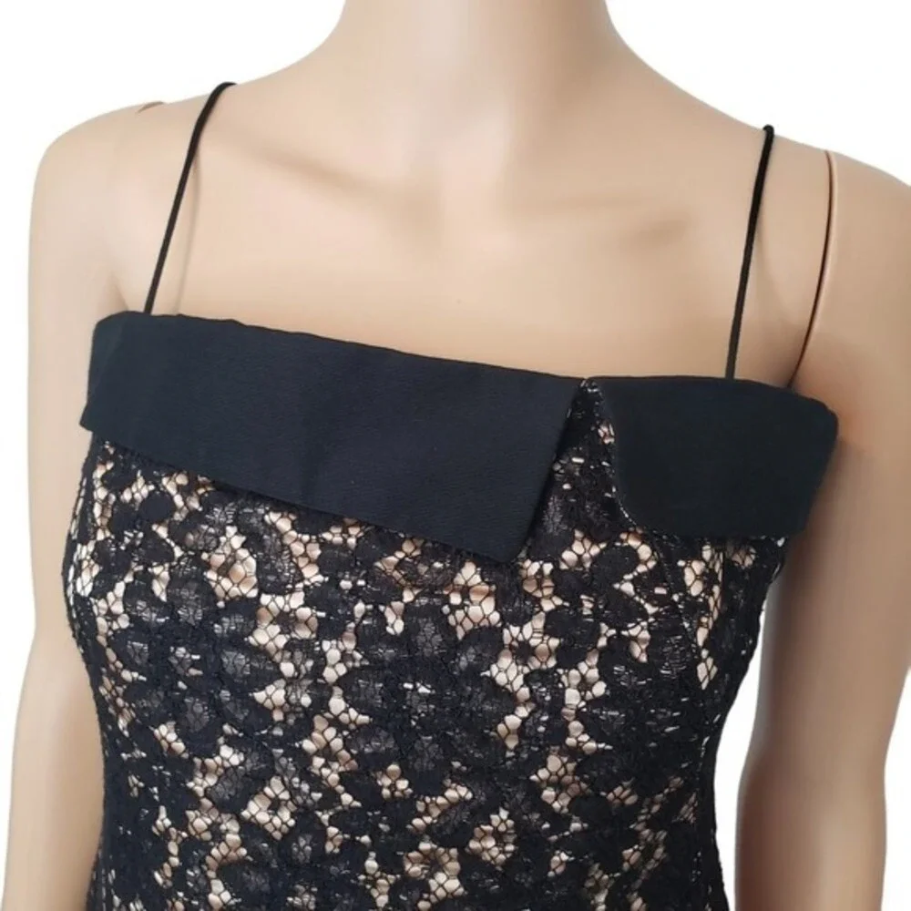 Talbots Cocktail Dress‎ Sexy Black Tan Gold Embroidered Midi Petite XS